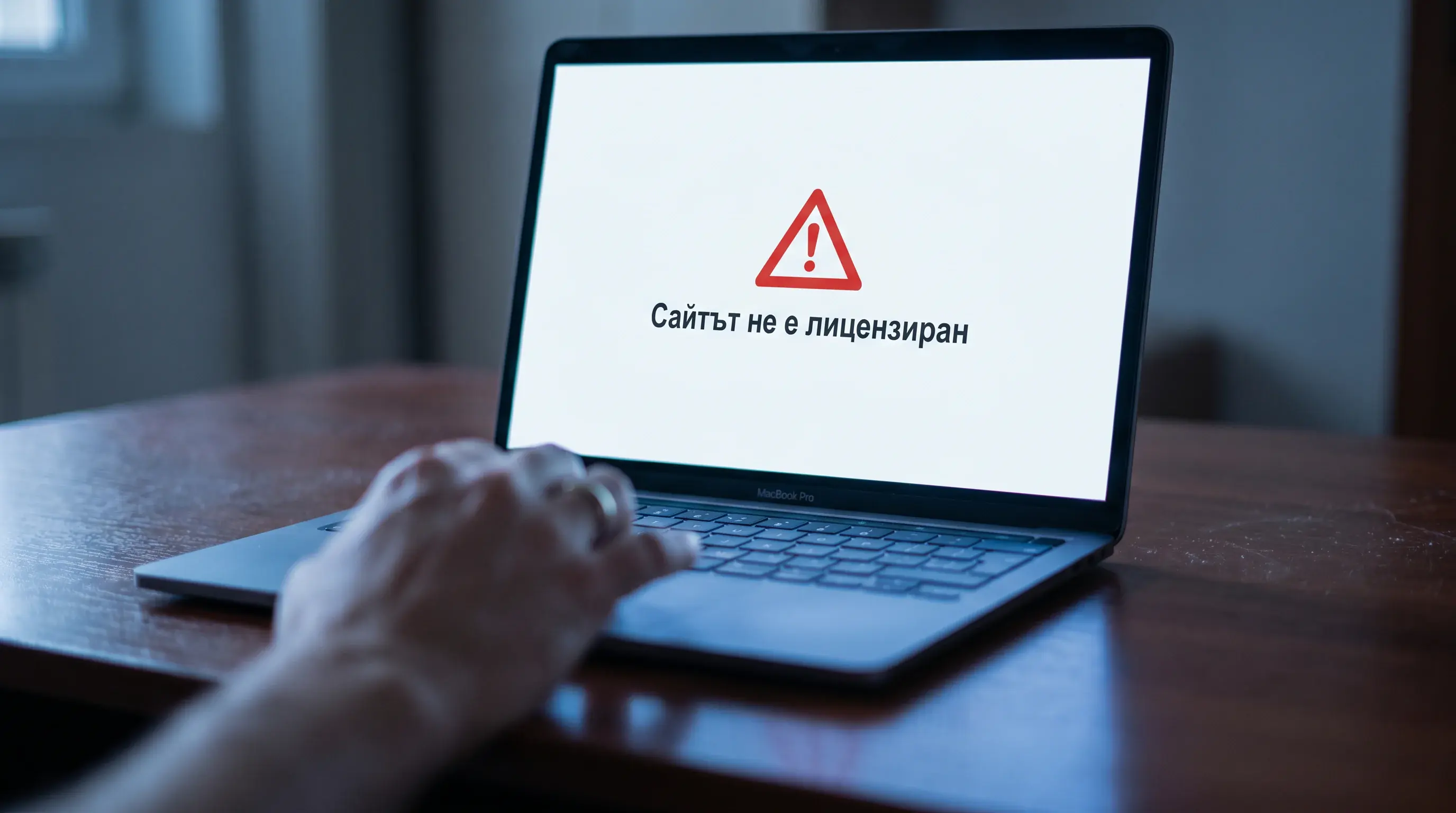 Предупреждение за нелицензиран хазартен сайт на екран